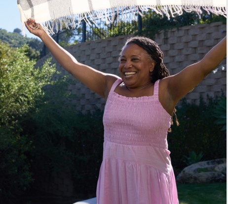 Woman Pink Dress Celebrating